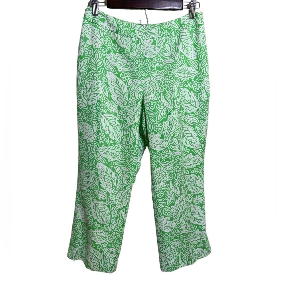 PENDLETON Ankle Cropped Lined Pants Silk Cotton Floral‎ Green 6P
